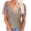 Women's Casual Loose Short Sleeve V-Neck Feather Lace Lace Sleeve Top Blouse