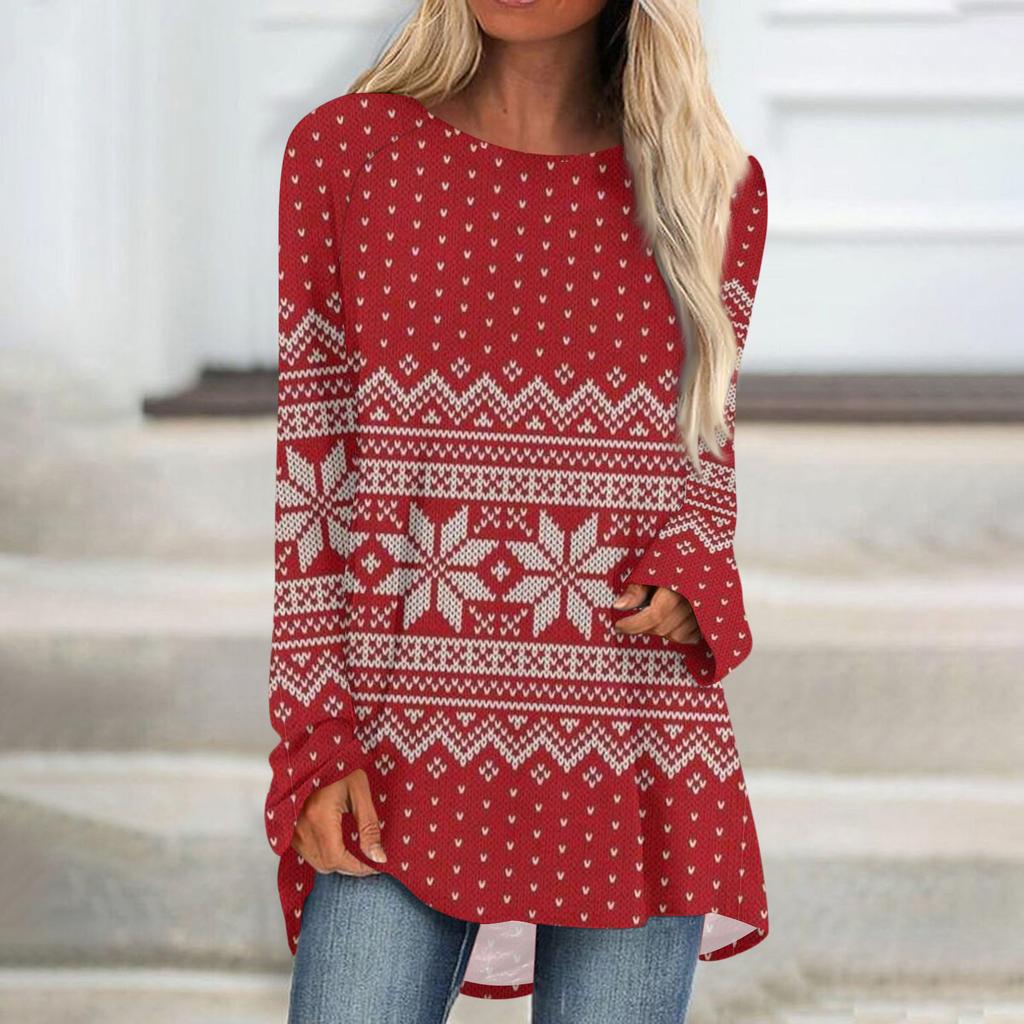 Женский модный свободный пуловер средней длины с круглым вырезом и принтом, рукава реглан, повседневный топ с длинными рукавами