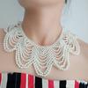 Faux Pearl Bib Necklace Hollow Design Bib Choker Necklace Beaded Shawl Collar for Women Weddings Cocktail Parties