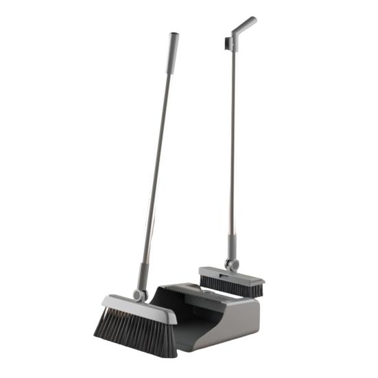 Broom with Dustpan Combo Set 3-in-1 Cleaning Tool Adjustable Long Handle Self-Cleaning Dustpan Teeth Indoor Outdoor Push Broom Dustpan Set