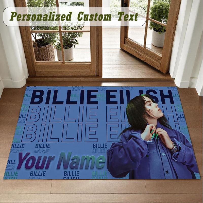 Crystal Velvet Square Rug Custom NameBillie Eilish Pattern Non Slip Home Floor Decor Rug