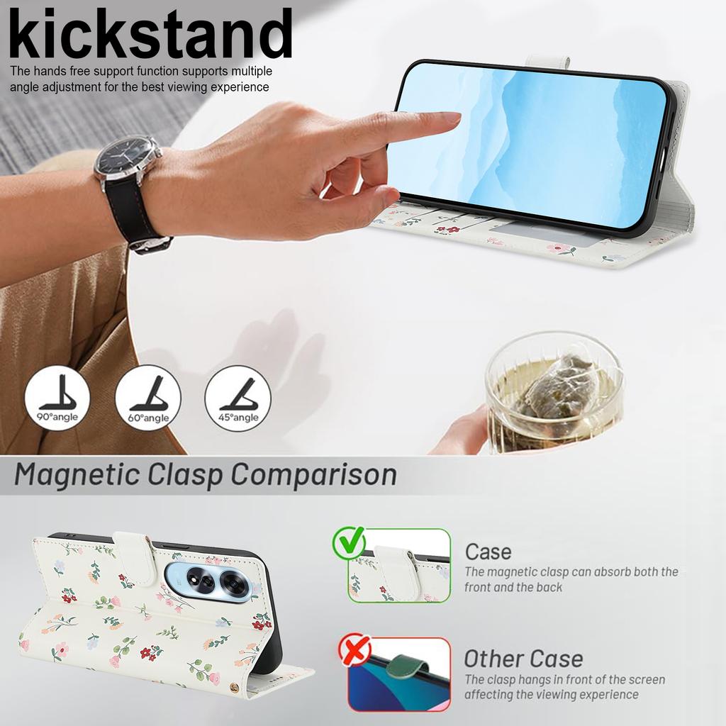 For Oppo A60 4G Wallet Case Rhombic Floral Design Leather Flip Phone Cover with Strap