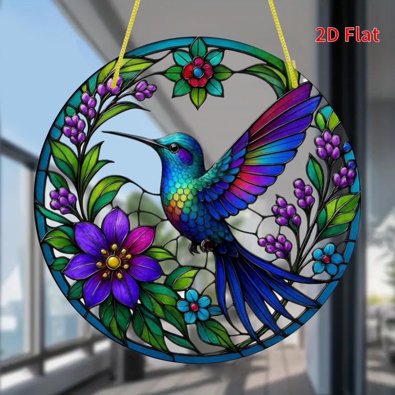 2D Flat Round Hummingbird Acrylic Decoration Sign, Hummingbird & Floral Design, Suitable for Wall Decoration, Porch, Room, Villa, Accents Home, Hallwa