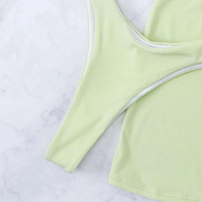 Swimsuit Women's Split Three Piece Set Solid Color Hollow Out Lace Up Sexy Bikini Sets