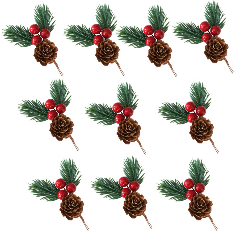 6/10pcs  Artificial Pine Cones and Red Berries - Perfect for Christmas Tree Toppers, Holiday Decorations, and Craft Projects