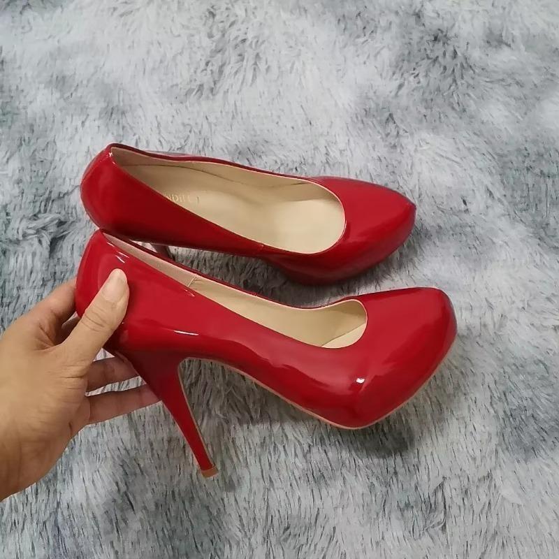 Новые женские туфли-лодочки осенние туфли с круглым носком на высоком каблуке модные сексуальные туфли на каблуке 12 см на банкетной платформе туфли-шпильки свадебные туфли для выпускного вечера больших размеров