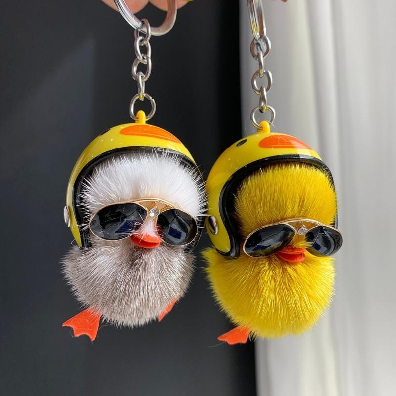 Cartoon Plush Helmet Duck Keychains for Car Key Handbag Pendant Key Chains Fashionable Keychain Cute Key Ring Small Gift