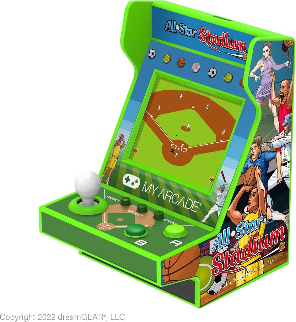 My Arcade All-Star Stadium Pico Player - Полностью игровая портативная мини-аркадная машина с 107 ретро-играми, 2-дюймовым экраном, зеленая, маленький размер (DGUNL-412