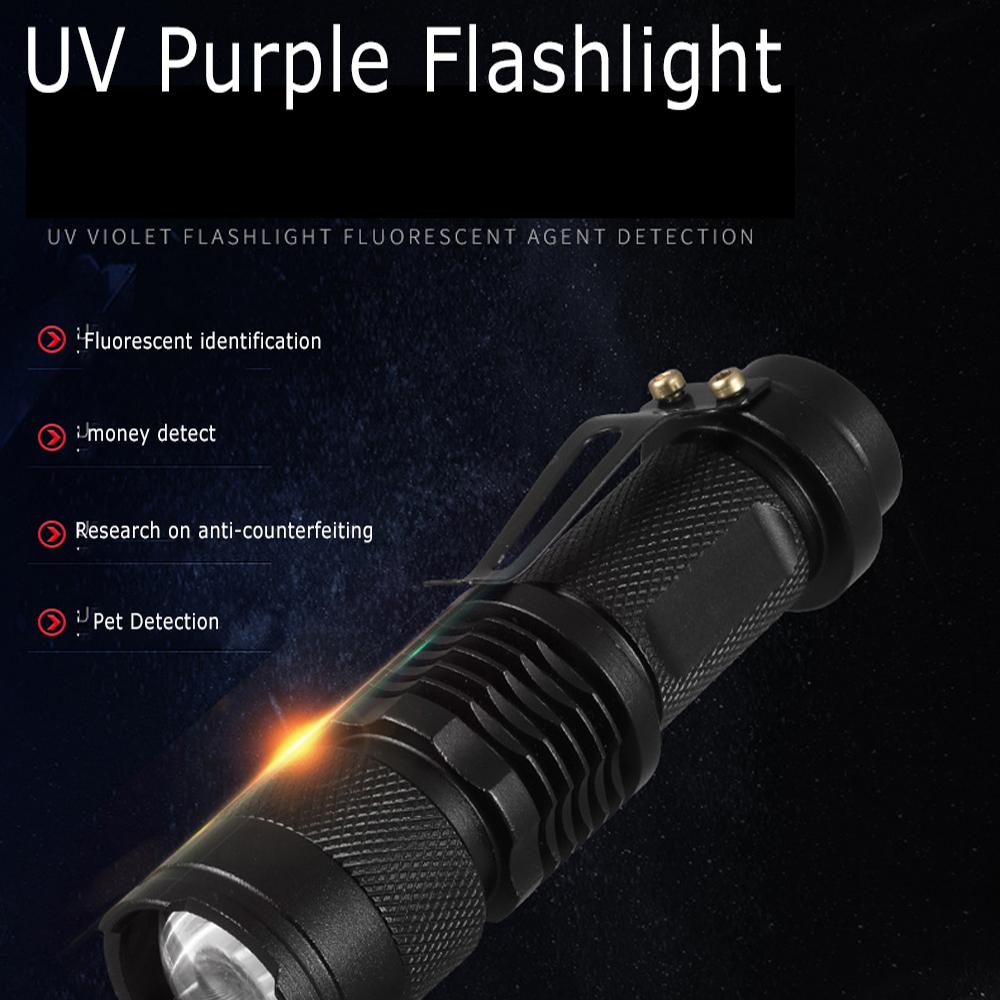 UV Flashlight LED Ultraviolet Torch Zoomable Mini Ultra Violet Lights 395/365nm Inspection Lamp Pet Urine Stain Detector Tools