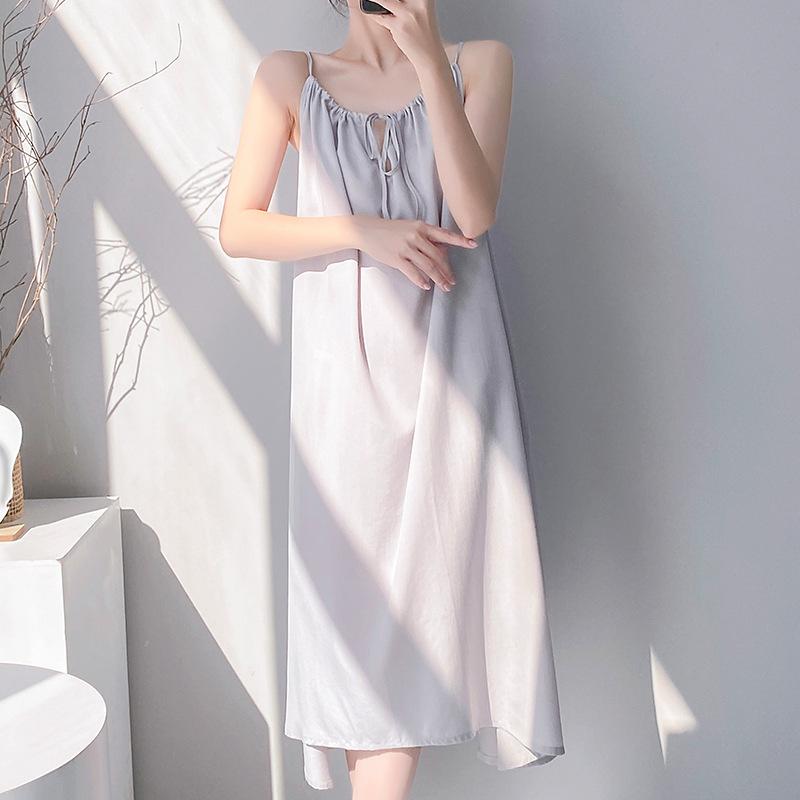 New nightgown suspenders summer women's artificial cotton silk can be worn outside vest pajamas fresh and high-end loungewear