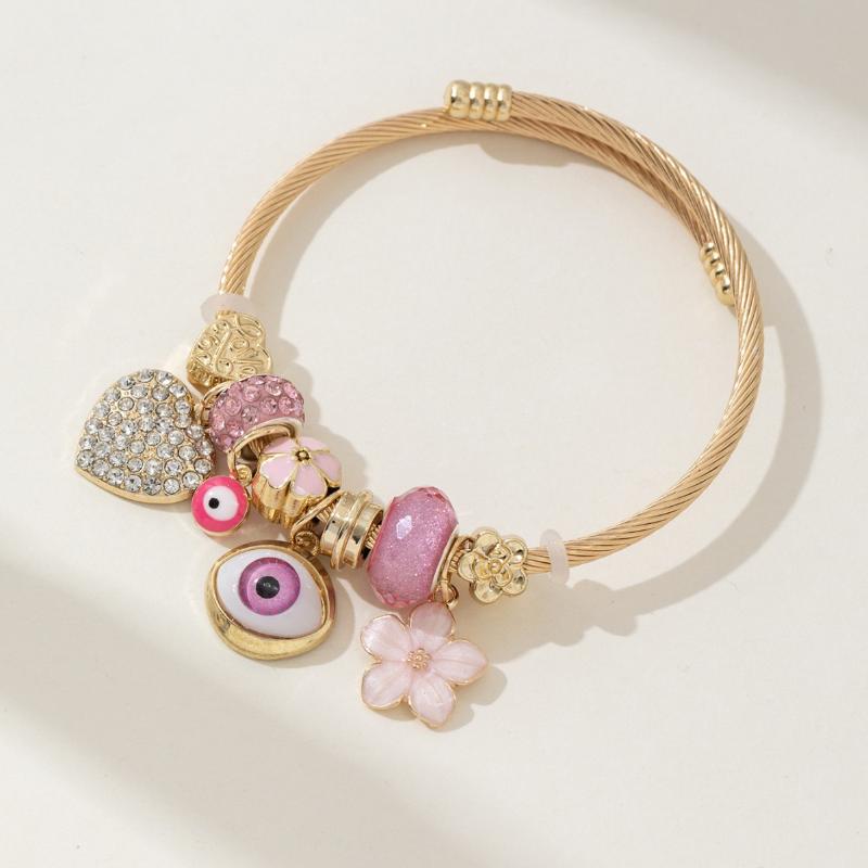 Браслет-манжета из нержавеющей стали с несколькими элементами в виде синего глаза от сглаза, с бусинами в виде круга, подходит для повседневной носки женщинами, для праздничных подарков