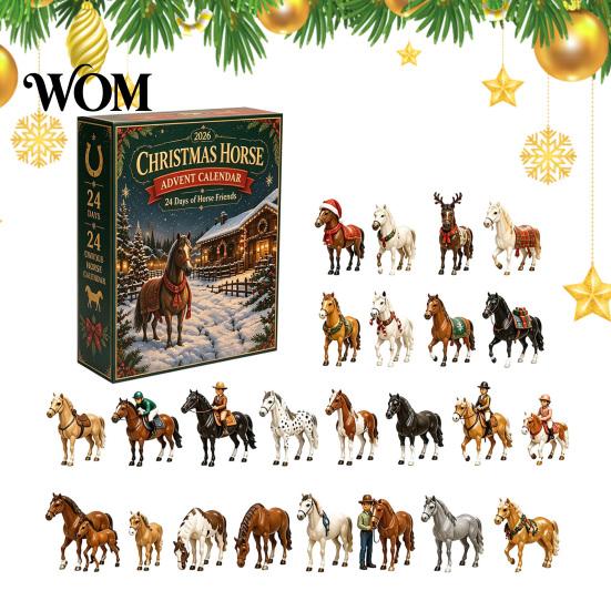 Cute Acrylic Collection Toys Christmas Pony Advent Calendar, 24-Day Ornament Set with Mini Kids Party Favors Horse Figures, Tree Hanging Countdown