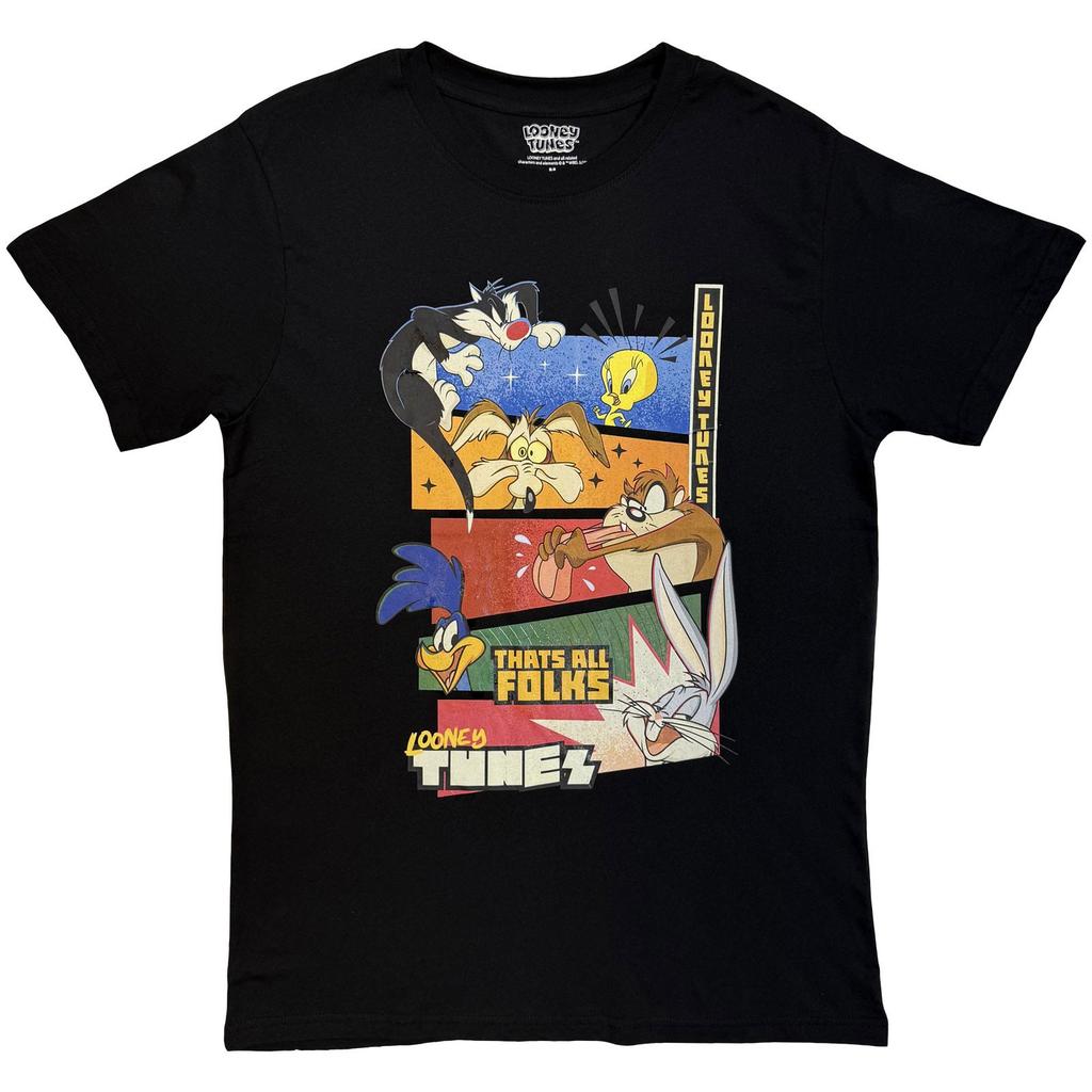 Looney Tunes Thats All Folks Block Graphic Unisexs Tshirt Unisexs
