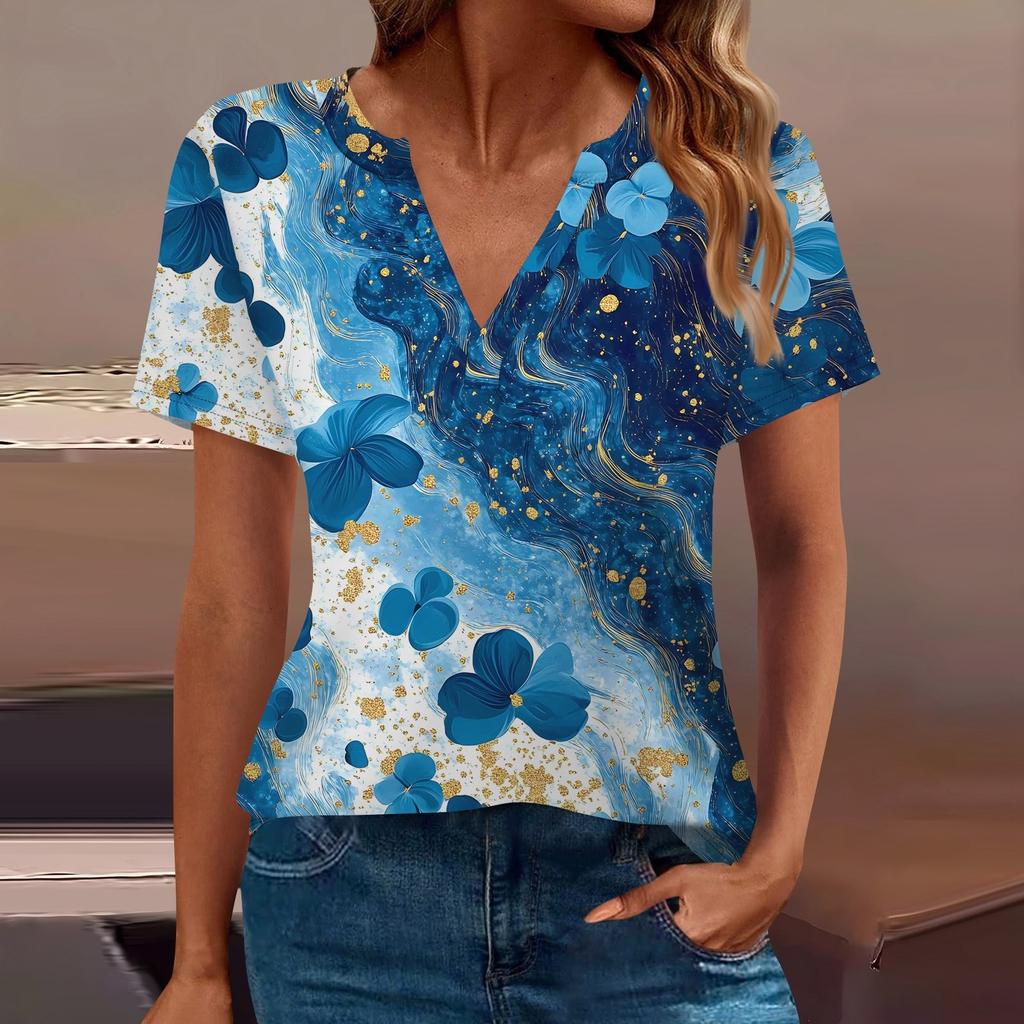Women's T Shirt Tee Printed Short Sleeve Daily Weekend Fashion Basic V Neck Regular Top