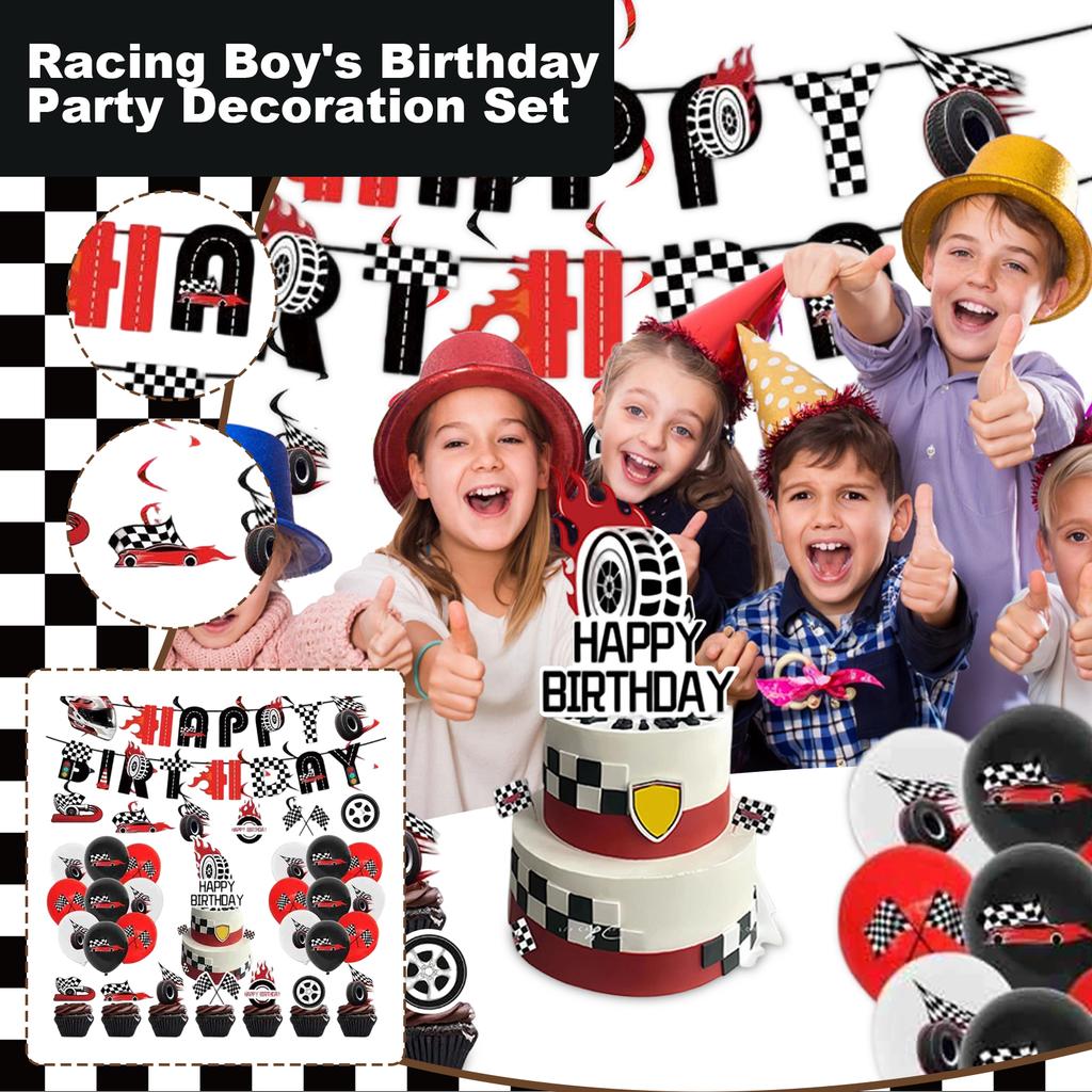 Racing Black And  Checkered Party Supplies Boy Theme Birthday Decoration Tablecloth Banner Venue Layout