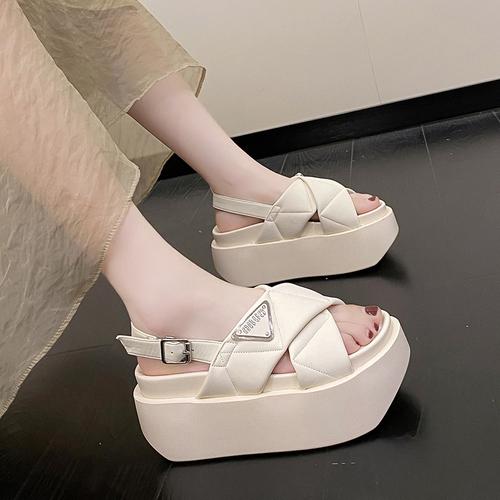 Женские босоножки на платформе 8 см с открытым носком, повседневные кроссовки на толстой подошве, женские летние кожаные пляжные тапочки на розовом каблуке