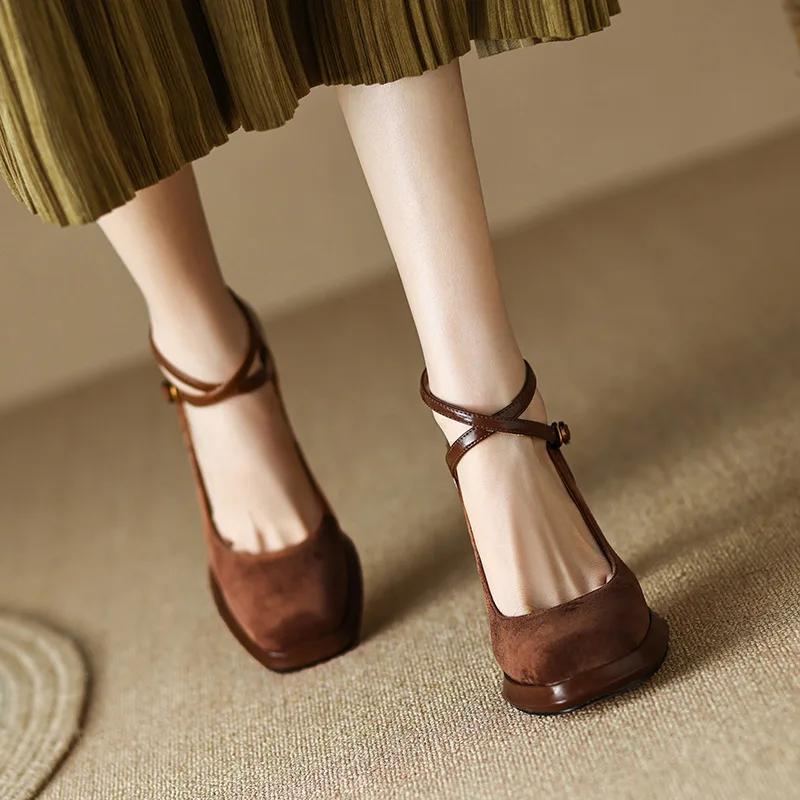 Туфли Мэри Джейн на высоком каблуке с перекрестными шнурками для женщин, летние женские босоножки с пряжкой и ремешком, свадебные туфли высокого качества
