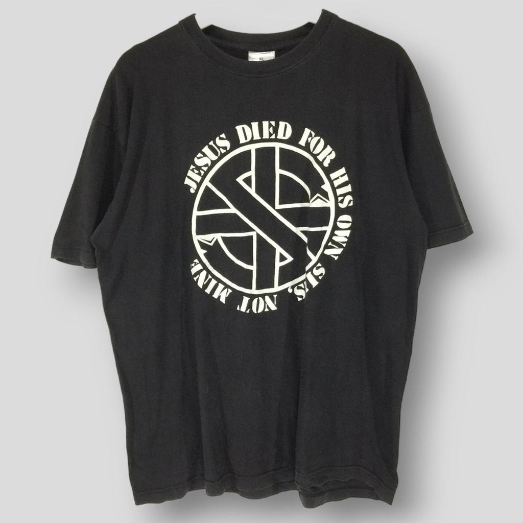 Винтажная футболка Crass Asylum 90-х 'died for his own sins not mine' коллекционная английский арт-коллектив панк-рок концертный тур винтажная футболка группы XL