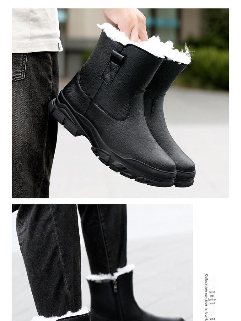 Мужские зимние высокие нескользящие ботинки для снега с подкладкой из шерсти и меха