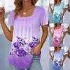 Женская футболка с цветочным принтом, квадратный вырез, плиссированная спереди, с коротким рукавом, модный пуловер, топ, женская летняя повседневная футболка для женщин