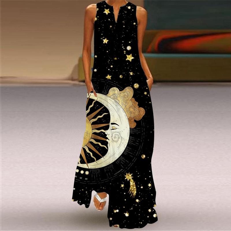 Новое весеннее модное сексуальное длинное платье больших размеров с принтом, элегантное свободное летнее повседневное платье без рукавов, женское платье-макси для пляжного отдыха 26411