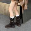 Grey thick-soled snow boots for women, winter two wear velvet thickened snow cotton shoes for women, long tube