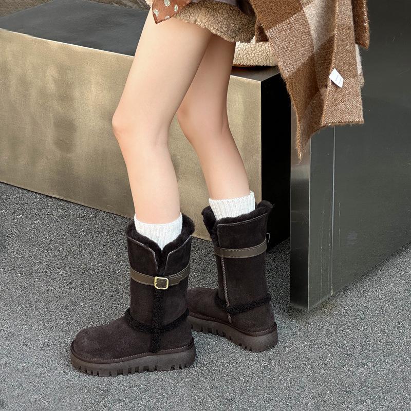 Grey thick-soled snow boots for women, winter two wear velvet thickened snow cotton shoes for women, long tube