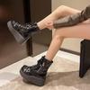 Модные 6,5 см новые сапоги для женщин модные горячие продажи панк готические каблуки на платформе танкетке осенние женские сапоги повседневная готическая панк женская обувь