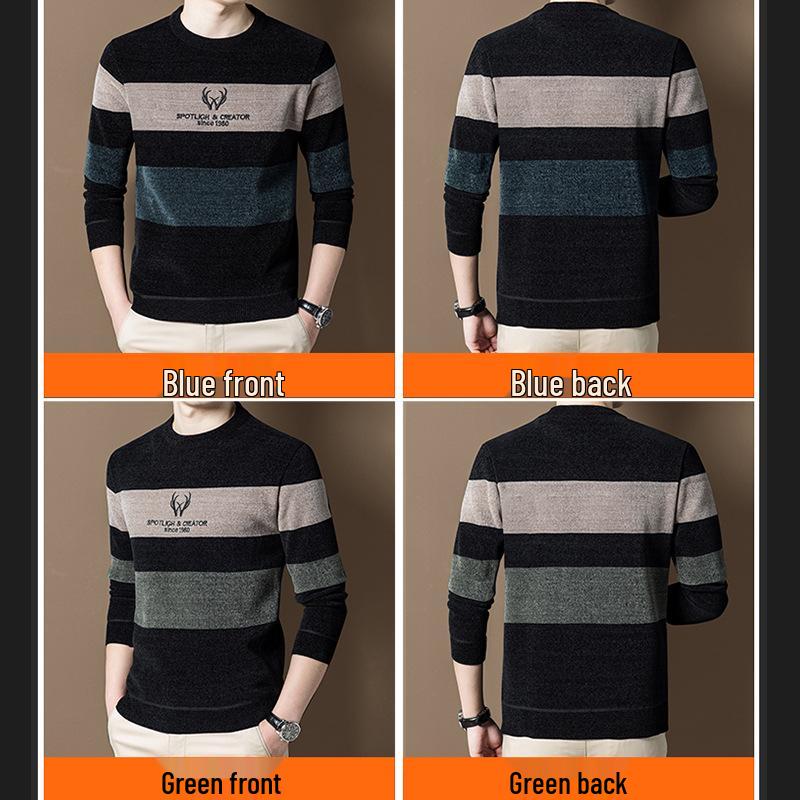 Мужской зимний свитер на флисовой подкладке, теплый вязаный облегающий базовый слой из шенилла.