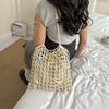 Summer vacation drawstring lined fishing net woven bag