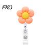 Decorative Acrylic Badge Reel Cute Flower Reel, Retractable ID Card Silent Telescopic Clip Holder for Nurses, Office Workers, Managers, Students