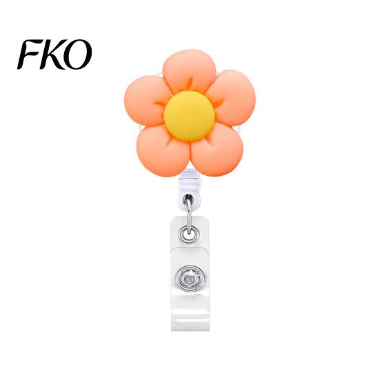 Decorative Acrylic Badge Reel Cute Flower Reel, Retractable ID Card Silent Telescopic Clip Holder for Nurses, Office Workers, Managers, Students