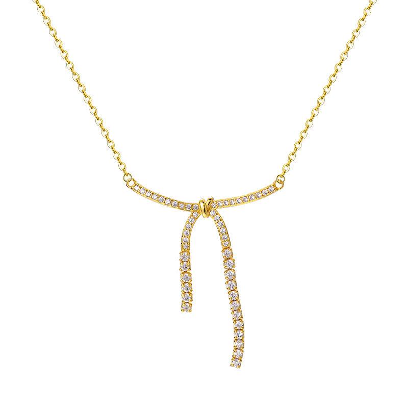 Нежное и милое бриллиантовое ожерелье-бантик с кисточками на ключицу, цепочка на год, ниша, легкая роскошь