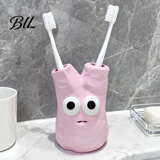 Decorative Toothbrush Base Cartoon Holder with 2 Holes, Durable Resin Stand, Cute Bathroom Decor Stable Organizer for Countertop Sink Novelty