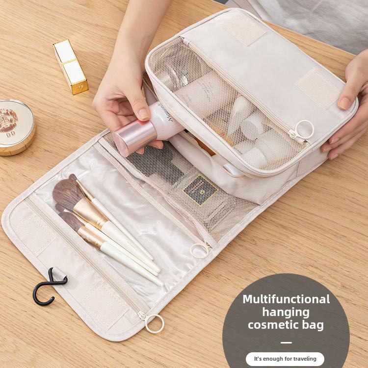 Portable Waterproof Twill Toiletry Bag with Hook and Large Capacity