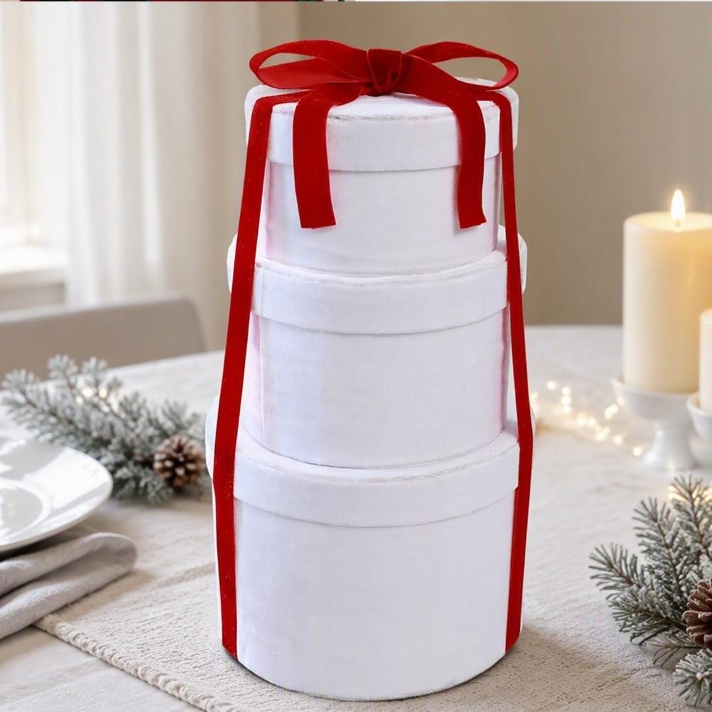 Set of 3 Assorted Size Christmas Gift Boxes Round Present Packaging Box for Wedding