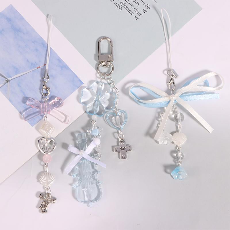 Скрипка бант сердце бусины брелок для женщин сладкий шарм эстетика Y2K сумка кулон аксессуары подарки