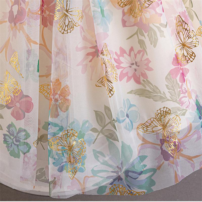 Новое милое и милое платье принцессы с пышными рукавами и большим бантом, бабочкой и цветочным принтом, школьное выпускное вечернее платье