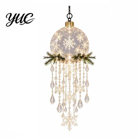 Christmas Hanging Decorations Bell Chandelier, Lighted Deer Decoration with Cascading LED Strands, Snowflake Indoor Ornaments Sphere Lantern