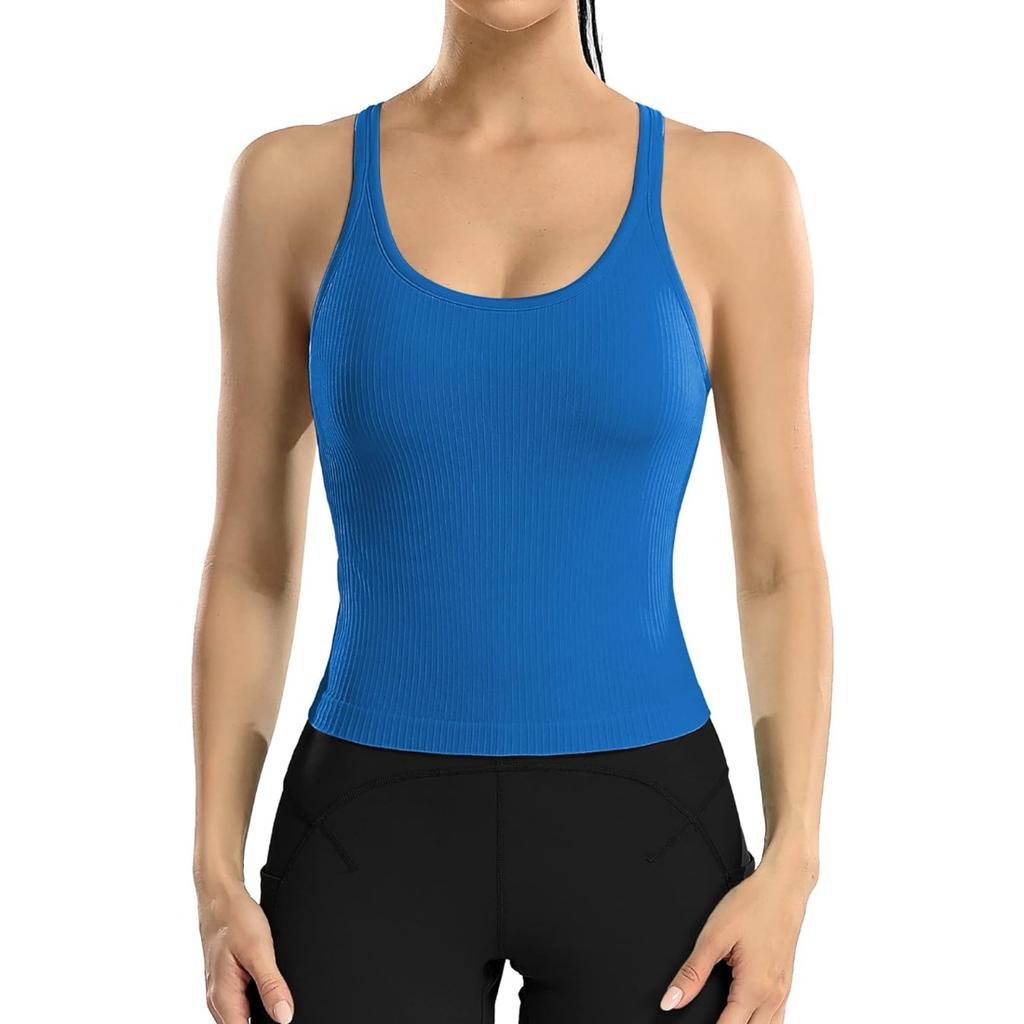 CHARMLEAKS Женские укороченные топы в рубчик для тренировок со встроенным бюстгальтером для йоги, майка с борцовой спиной, облегающая посадка