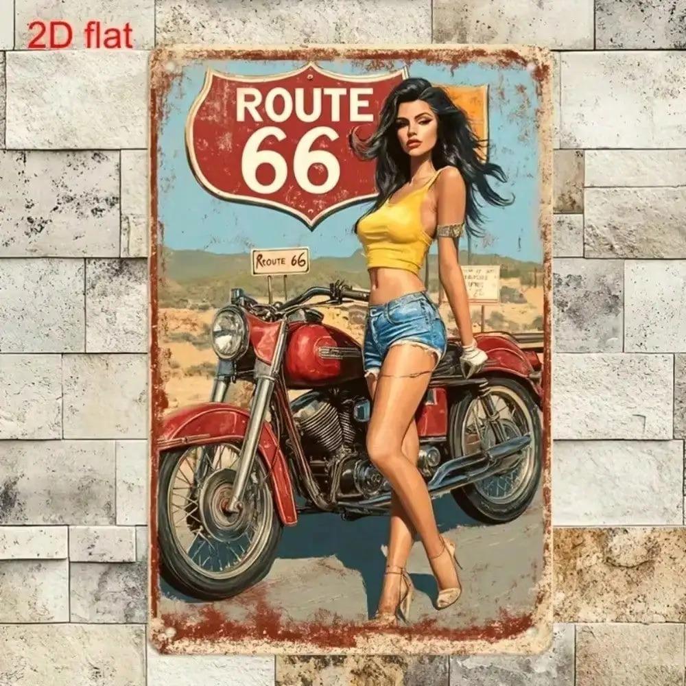 SHEIN Металлическое настенное искусство Винтажный знак Route 66 Прочный Предварительно просверленный 2D Декор для дома Велосипедной комнаты