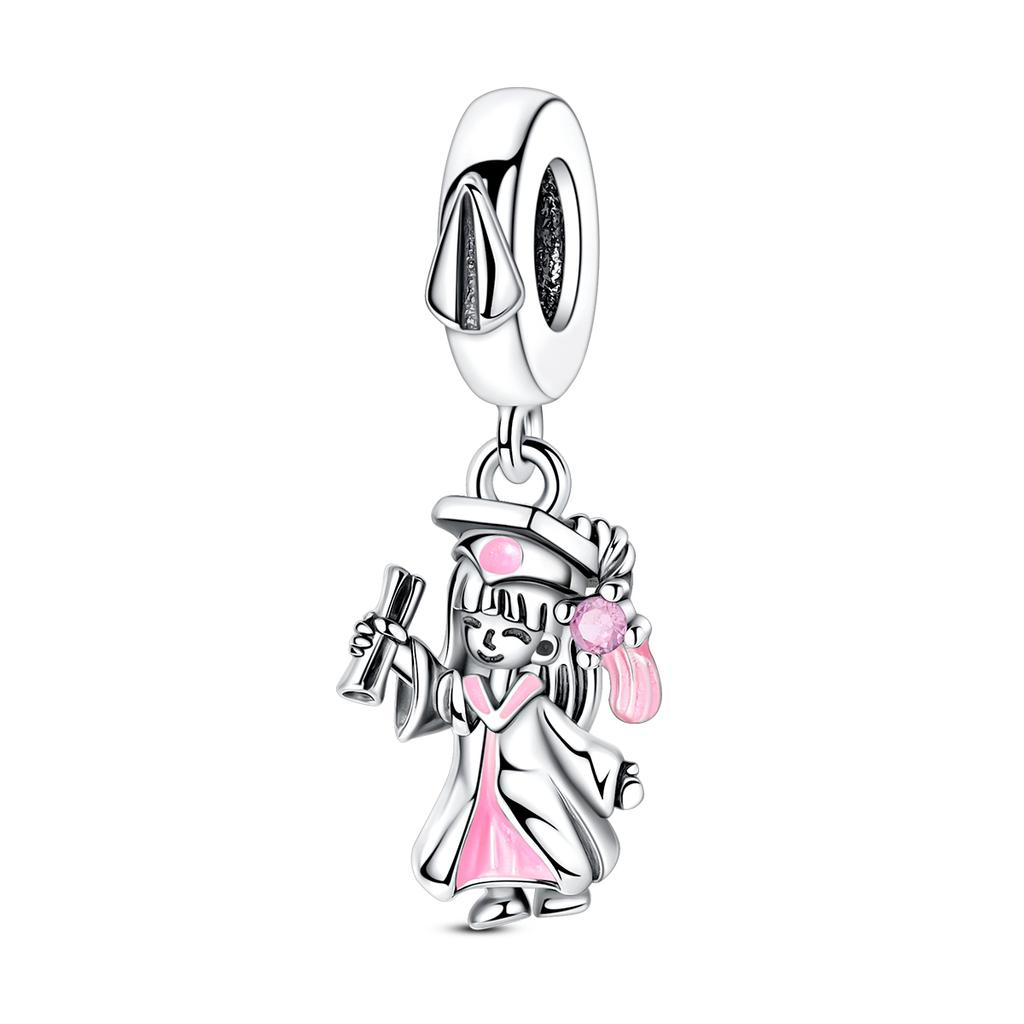 Graduation Charm Copper Mortarboard Owl Flower Beads Fit Bracelet Pendant Diy Woman Jewelry Gift