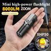 Mini Powerful Led Flashlight Built In Battery 3 Modes Type-c Rechargeable Telescopic Zoom Torch for Home Outdoor Camping Fishing
