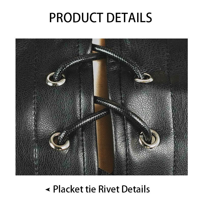 Европейский и американский ретро кроп-топ бандо на шнуровке из ПУ кожи для женщин - Сексуальный, Короткий, Облегающий, Красивая спина, Настраиваемый, Для улицы.