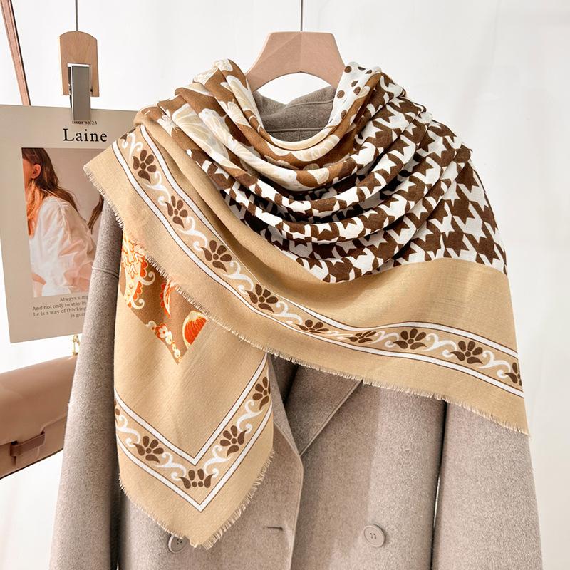 Retro fashion 130CM large square scarf women's beard scarf printed versatile high-end shawl scarf