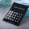 6/12Pairs Elegant Wedding Jewelry Gift Geometric Crystal Stud Earrings Set Round Zircon Alloy Silver
