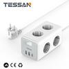 Tessan Удлинитель с вилкой европейского стандарта, 3600 Вт, удлинительный кабель длиной 2 м, 6 розеток переменного тока, электрическая розетка с 2 USB 1 Type-C, быстрая зарядка