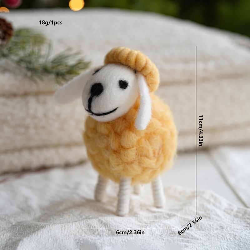 Miniature Wool Sheep Figurine 1Pcs Handmade Cute Felt Ornament for Xmas Holiday Home Living Room Decor