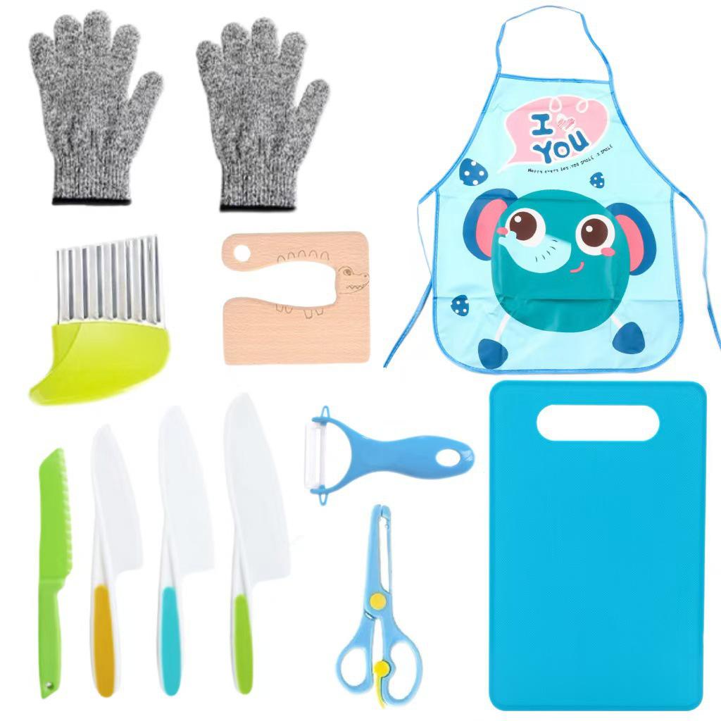 Детский безопасный кухонный набор из 46 предметов: Пластиковые ножи для фруктов и овощей с формами для тиснения и инструментами для детского питания. Доступно несколько стилей.
