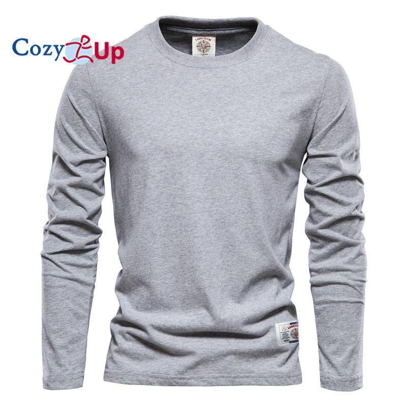 New Cozy Up Mens Longsleeved Solid Color Tshirt Sports Outer Wear Round Neck Cotton Bottoming Shirt